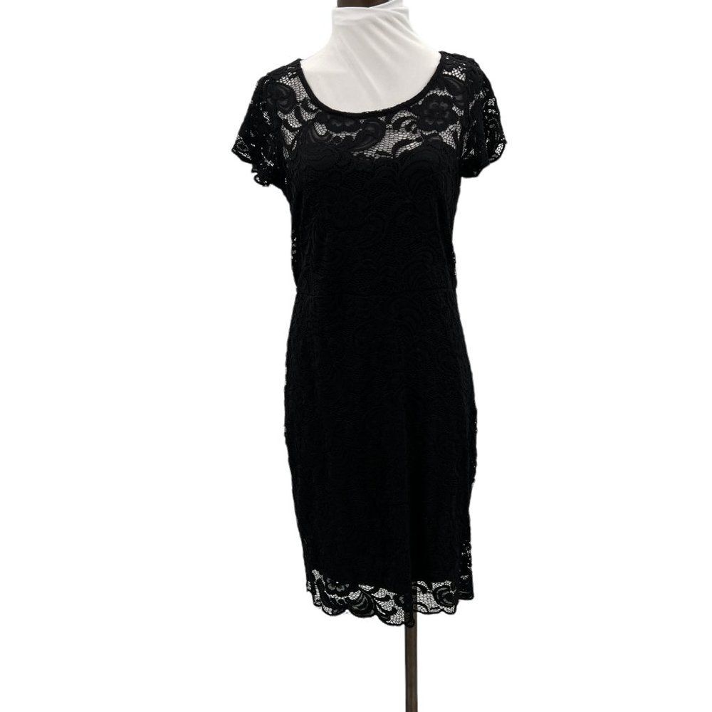 Ci Sono by Cavalini Black Lace Sheer Upper Back Dress Size Large - Picture 2 of 16